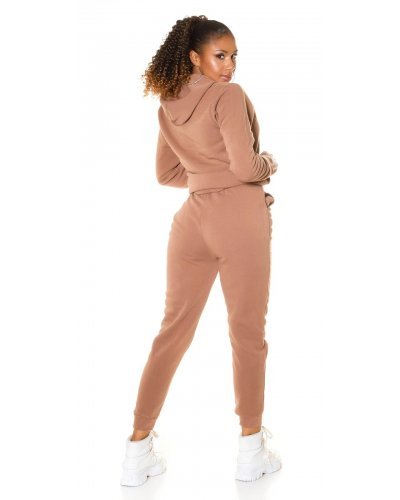 Trening dama cu gluga si maneci lungi, cappuccino Hayko - jojofashion.ro