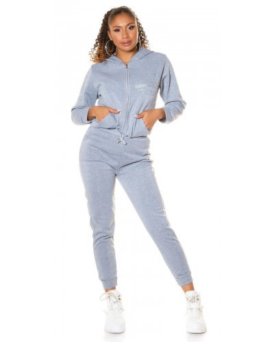Trening dama, gri, cu gluga si maneci lungi Hayko - jojofashion.ro