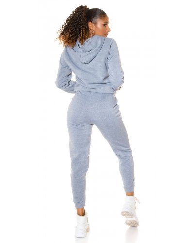 Trening dama, gri, cu gluga si maneci lungi Hayko - jojofashion.ro