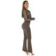 Trening dama casual, cappuccino cu print negru, evazat Korsa Trening dama casual, cappuccino cu print negru, evazat Korsa 3 - jojofashion.ro