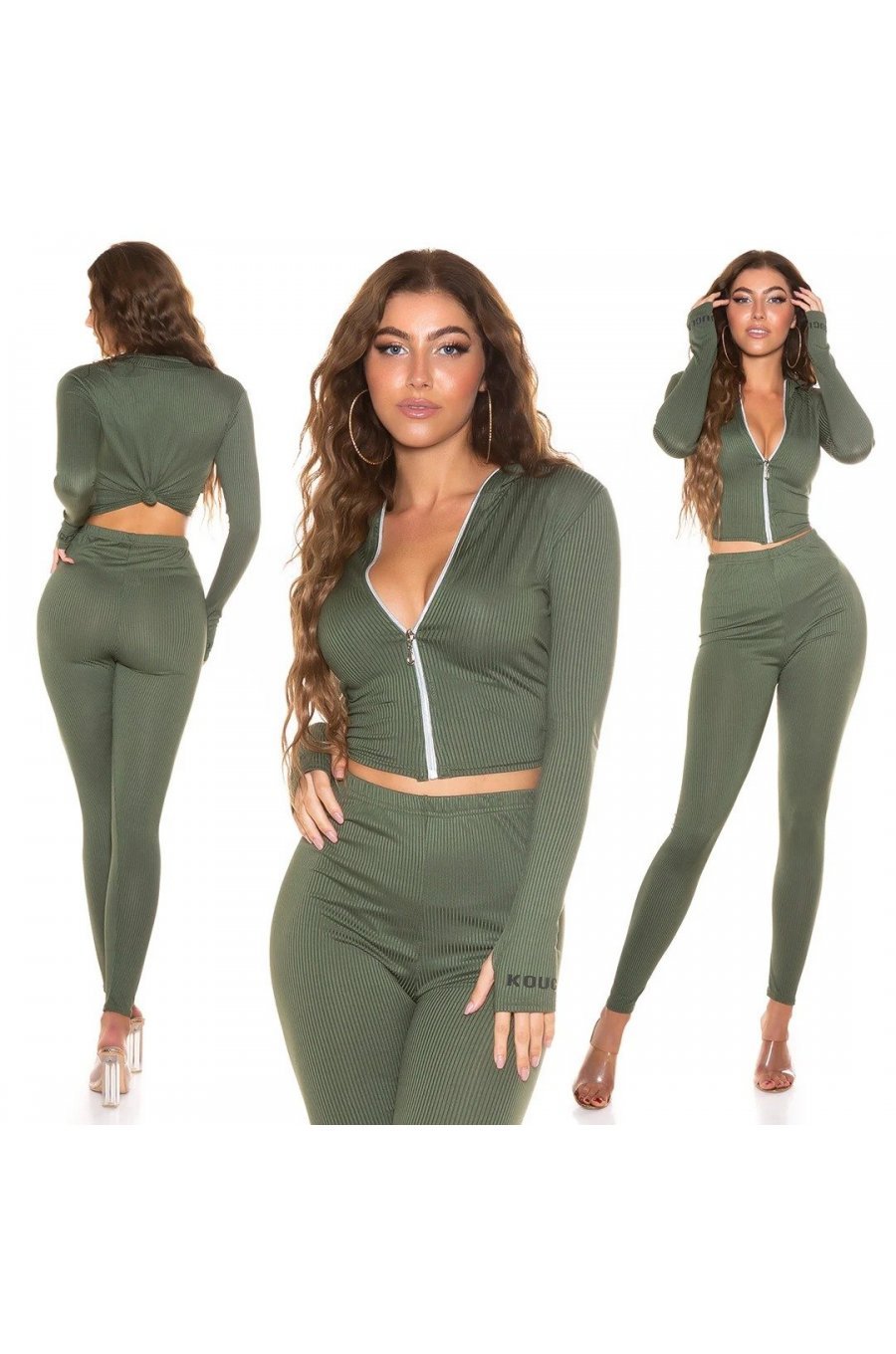 Trening dama casual, vascoza, kaki, mulat cu fermoar metalic Argentina 3 - jojofashion.ro