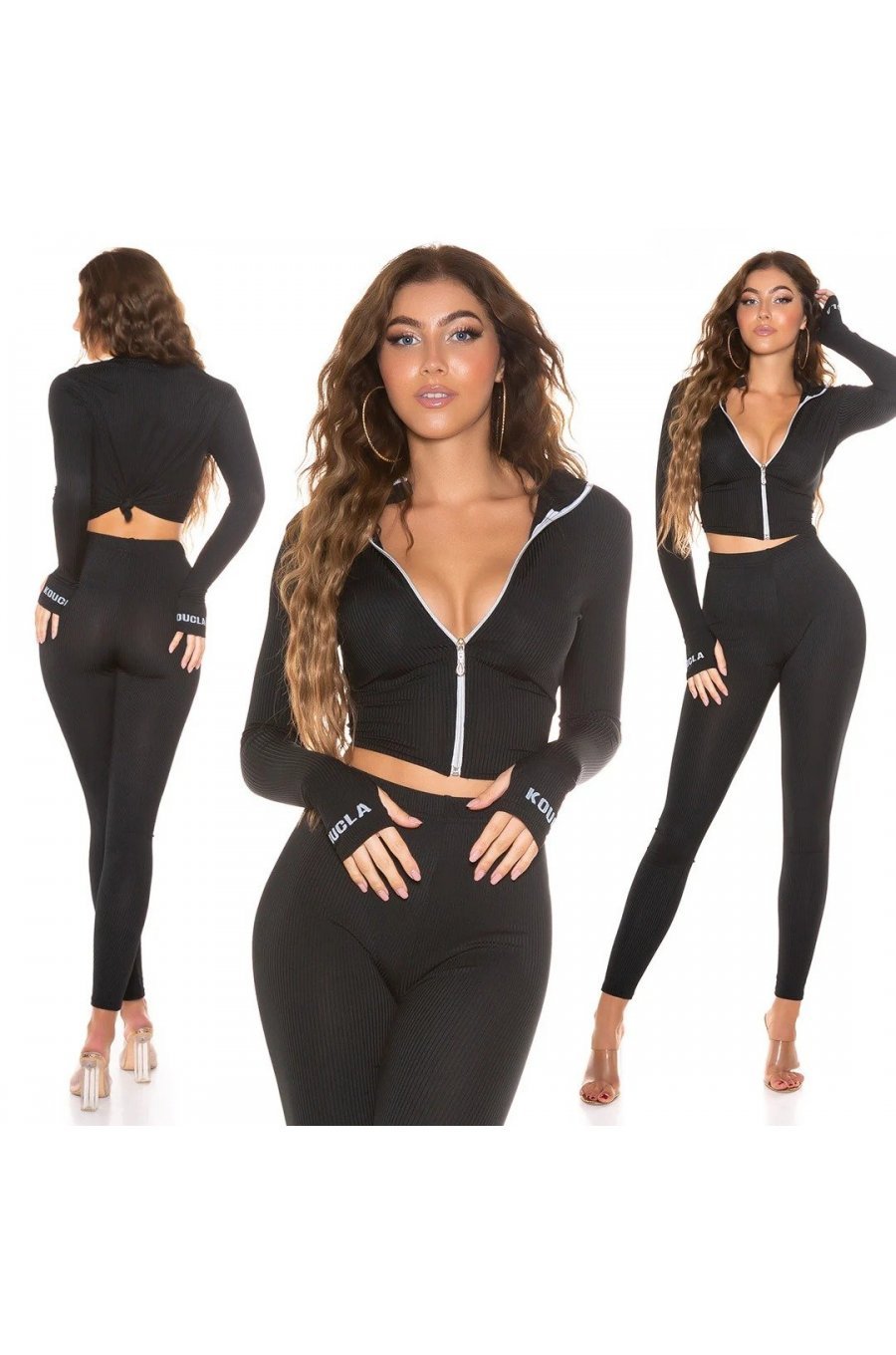 Trening dama casual vascoza negru mulat cu fermoar metalic Argentina 5 - jojofashion.ro