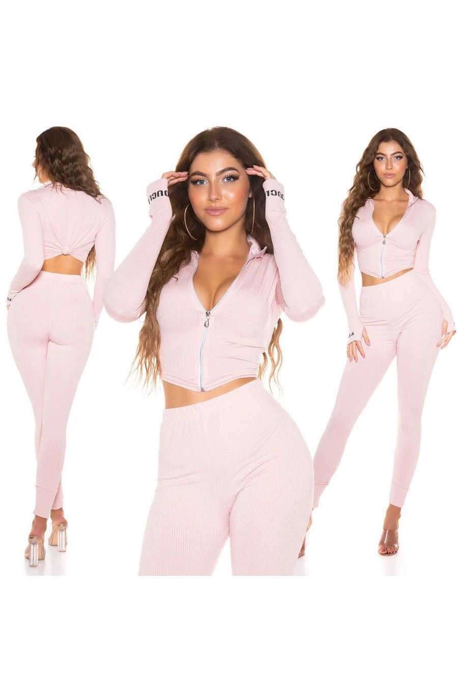 Trening dama casual, vascoza, roz pal, mulat cu fermoar metalic Argentina 4 - jojofashion.ro