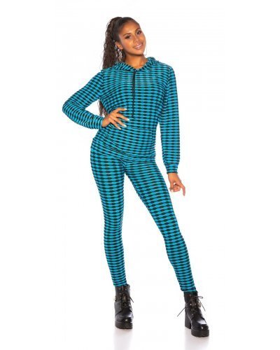 Trening dama, mulat, turcoaz cu print negru Rayza Treninguri dama, Trening dama, mulat, turcoaz cu print negru Rayza - jojofashion.ro