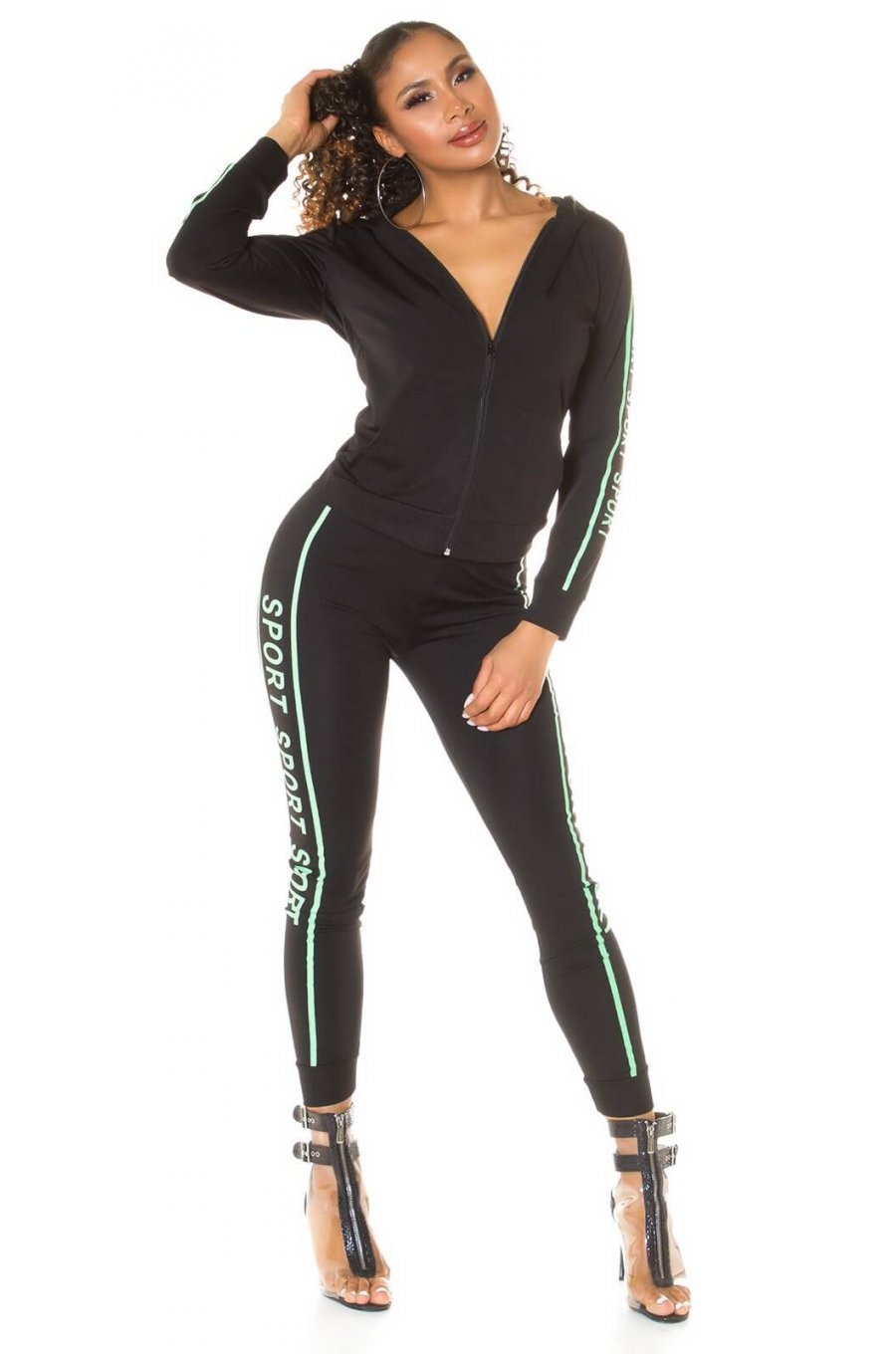 Trening dama sport, negru, cu imprimeu menta Marla 2 - jojofashion.ro