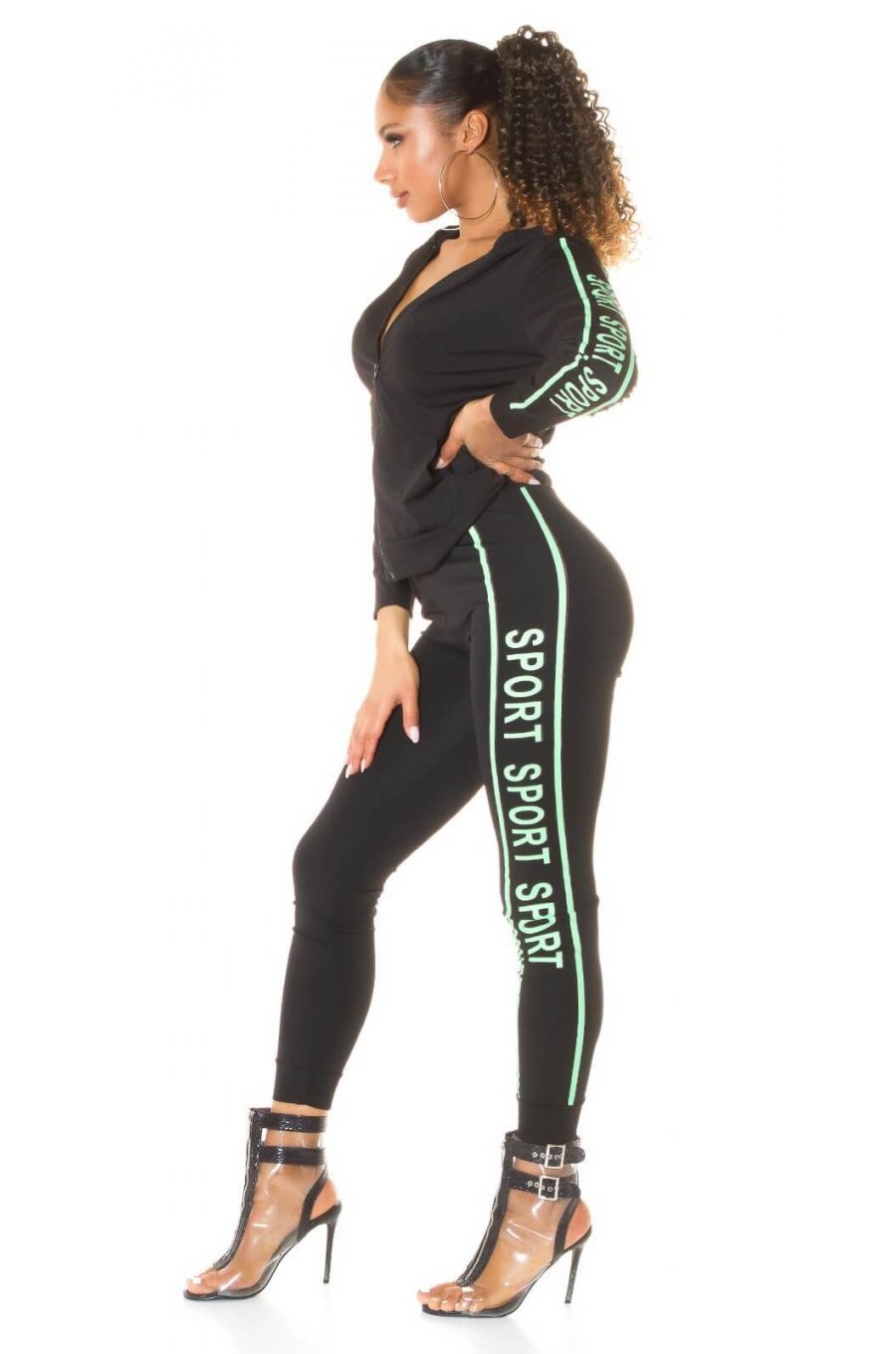 Trening dama sport, negru, cu imprimeu menta Marla 3 - jojofashion.ro