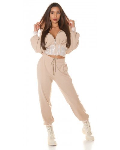 Trening dama oversize vascoza bej Roupa Treninguri dama, Trening dama oversize vascoza bej Roupa - jojofashion.ro