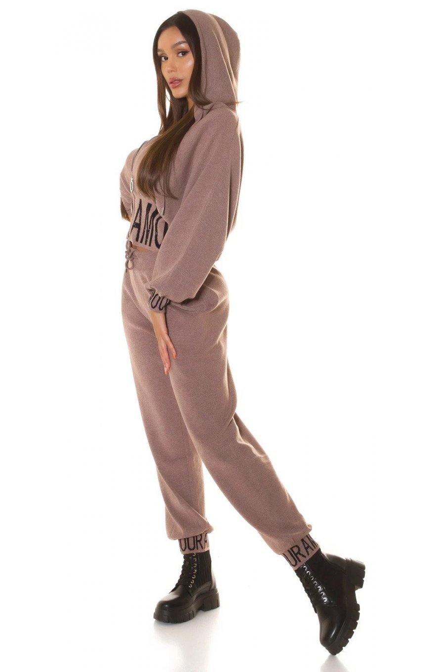 Trening dama casual, oversize vascoza cappuccino Roupa Trening dama casual, oversize vascoza cappuccino Roupa 2 - jojofashion.ro
