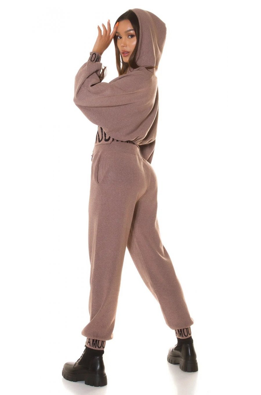 Trening dama casual, oversize vascoza cappuccino Roupa Trening dama casual, oversize vascoza cappuccino Roupa 4 - jojofashion.ro