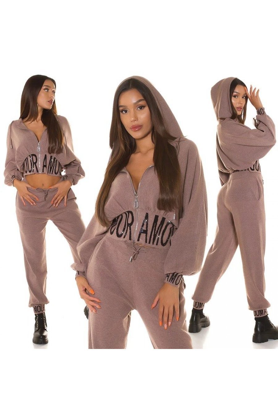 Trening dama casual, oversize vascoza cappuccino Roupa Trening dama casual, oversize vascoza cappuccino Roupa 5 - jojofashion.ro