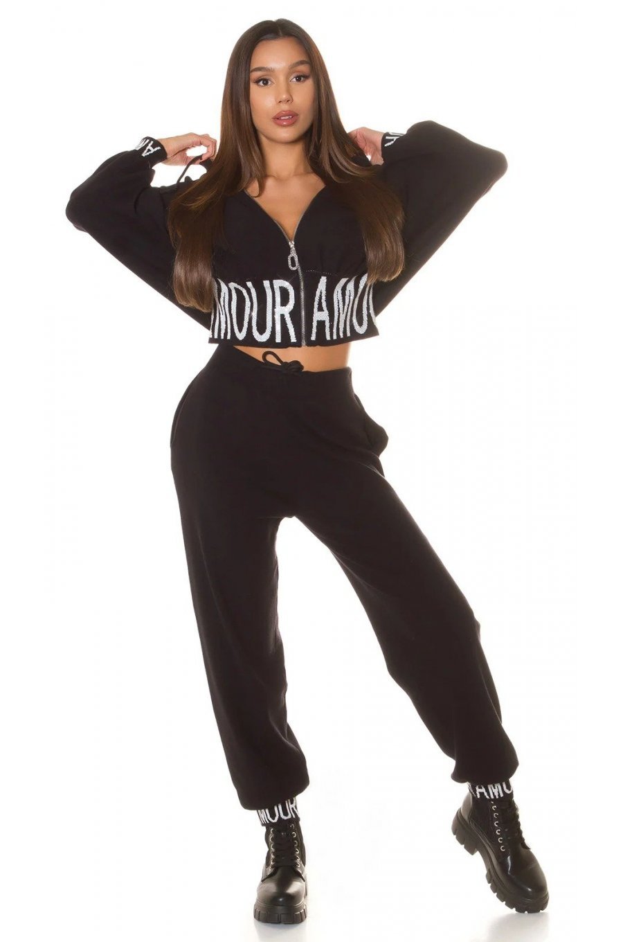 Trening dama casual, oversize vascoza neagra Roupa Trening dama casual, oversize vascoza neagra Roupa 1 - jojofashion.ro