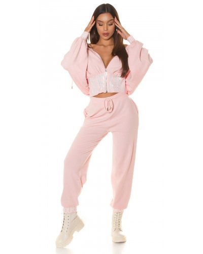 Trening dama casual, oversize vascoza roz pal Roupa Treninguri dama, Trening dama casual, oversize vascoza roz pal Roupa - jojofashion.ro