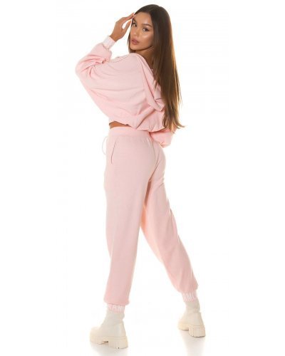Trening dama casual, oversize vascoza roz pal Roupa Treninguri dama, Trening dama casual, oversize vascoza roz pal Roupa - jojofashion.ro