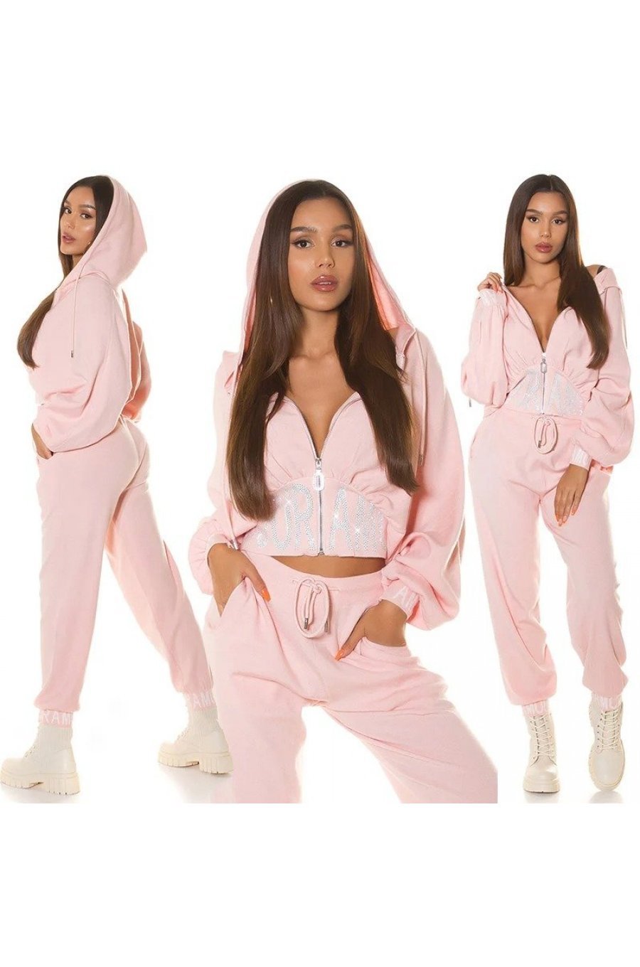 Trening dama casual, oversize vascoza roz pal Roupa Trening dama casual, oversize vascoza roz pal Roupa 4 - jojofashion.ro