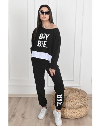Trening dama sport, bumbac negru print alb, BoyBye - jojofashion.ro