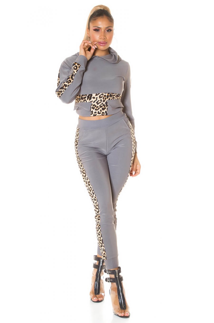 Trening de dama casual, gri, leopard print Lopez Trening de dama casual, gri, leopard print Lopez 1 - jojofashion.ro