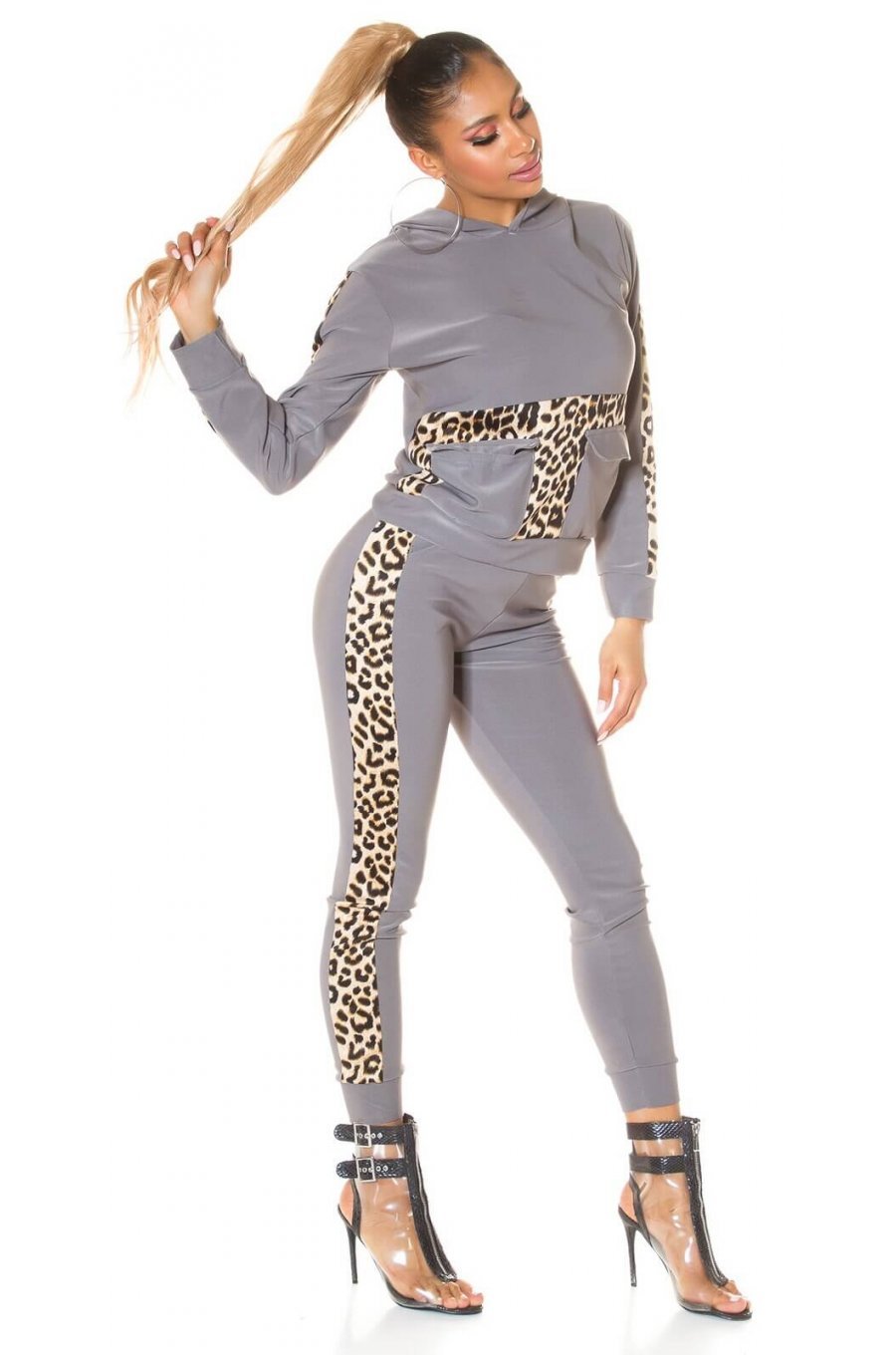 Trening de dama casual, gri, leopard print Lopez Trening de dama casual, gri, leopard print Lopez 2 - jojofashion.ro