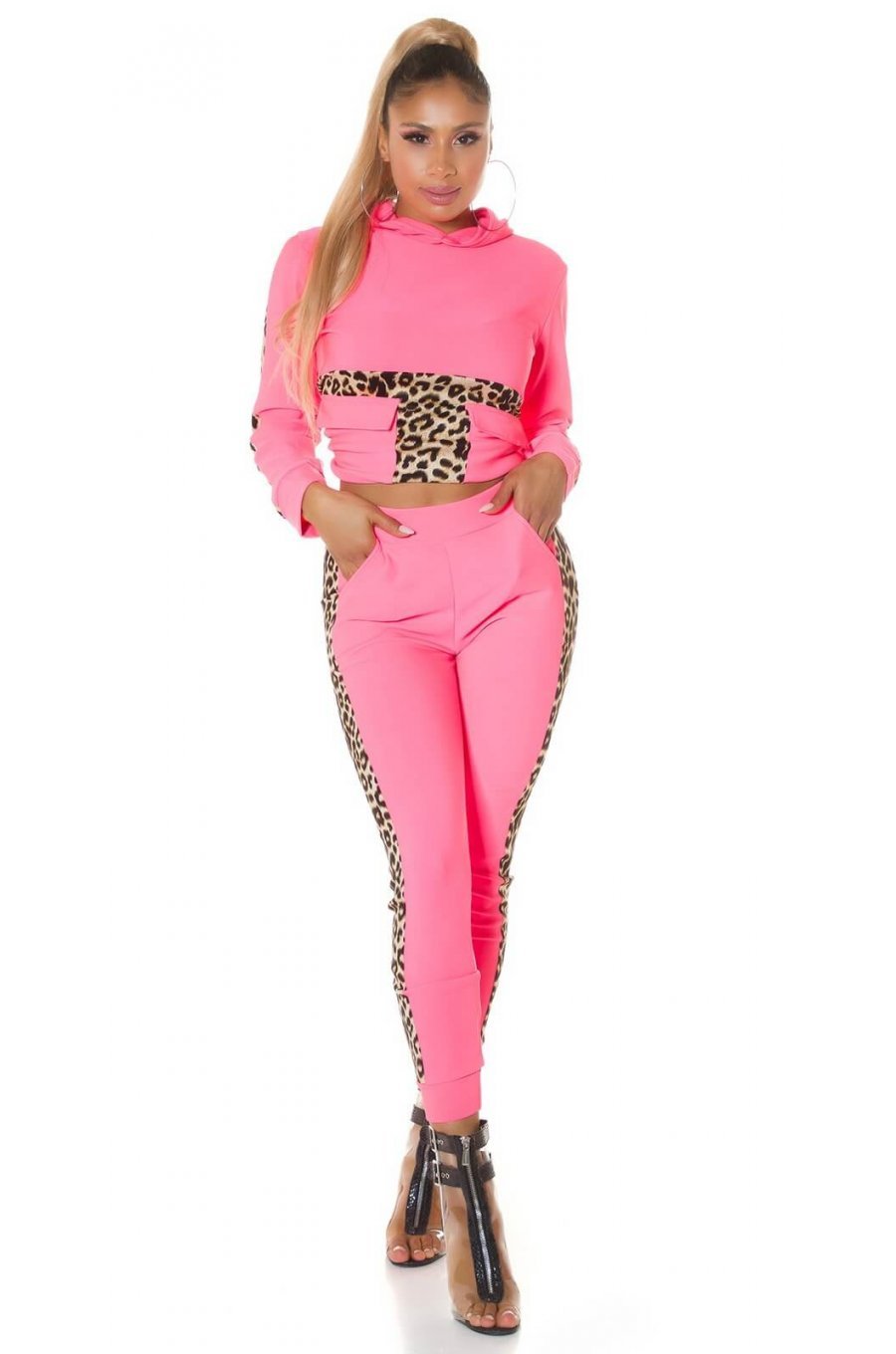 Trening de dama roz neon leopard print Lopez 1 - jojofashion.ro