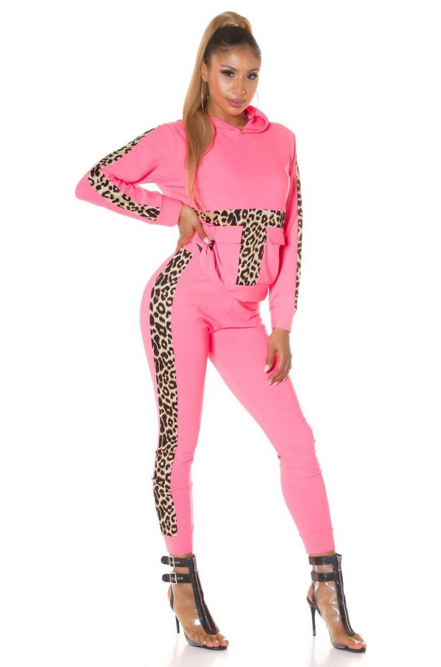 Trening de dama roz neon leopard print Lopez 4 - jojofashion.ro