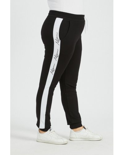 Pantaloni dama XXL sport, negri cu dungi albe Onessa - jojofashion.ro