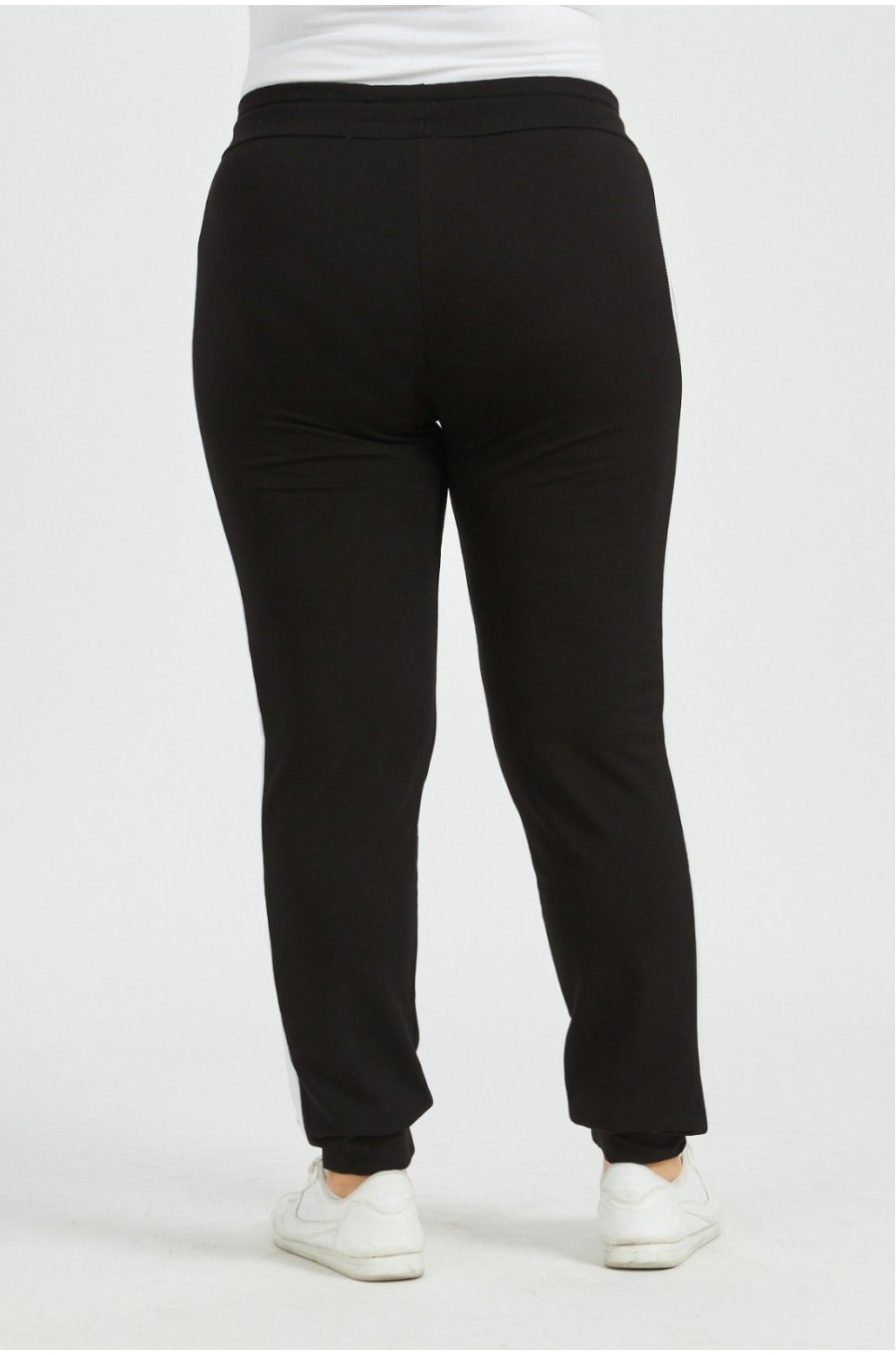 Pantaloni dama XXL sport, negri cu dungi albe Onessa 2 - jojofashion.ro