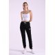 Pantaloni trening dama, negri cu dunga alba, din bumbac, cu capse pe picior, Leah 3 - jojofashion.ro