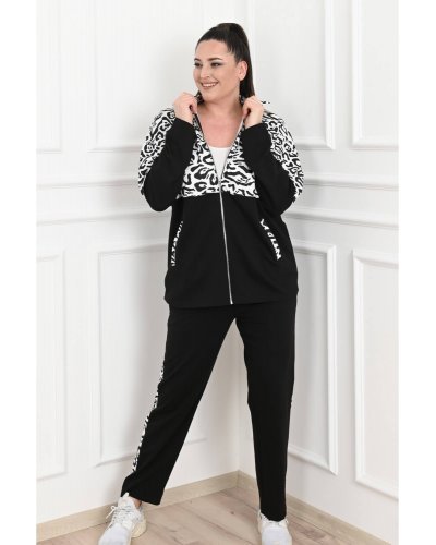 Trening dama XXL sport, negru cu print animal zebra Ninetta - jojofashion.ro