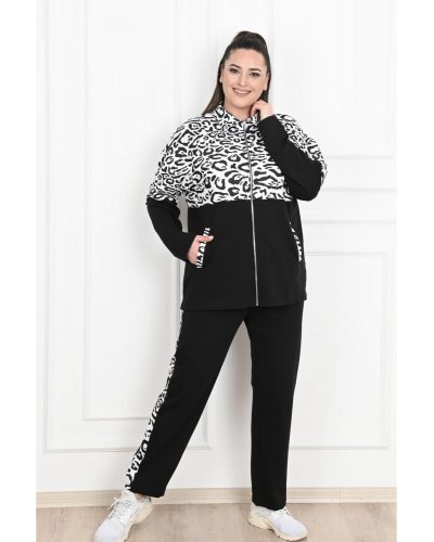 Trening dama XXL sport, negru cu print animal zebra Ninetta - jojofashion.ro