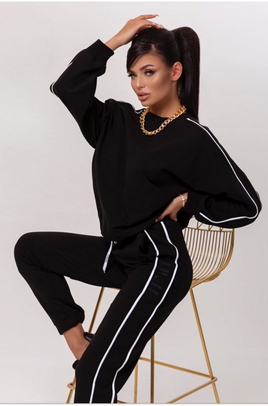 Trening dama casual negru cu dungi albe Arieva 1 - jojofashion.ro