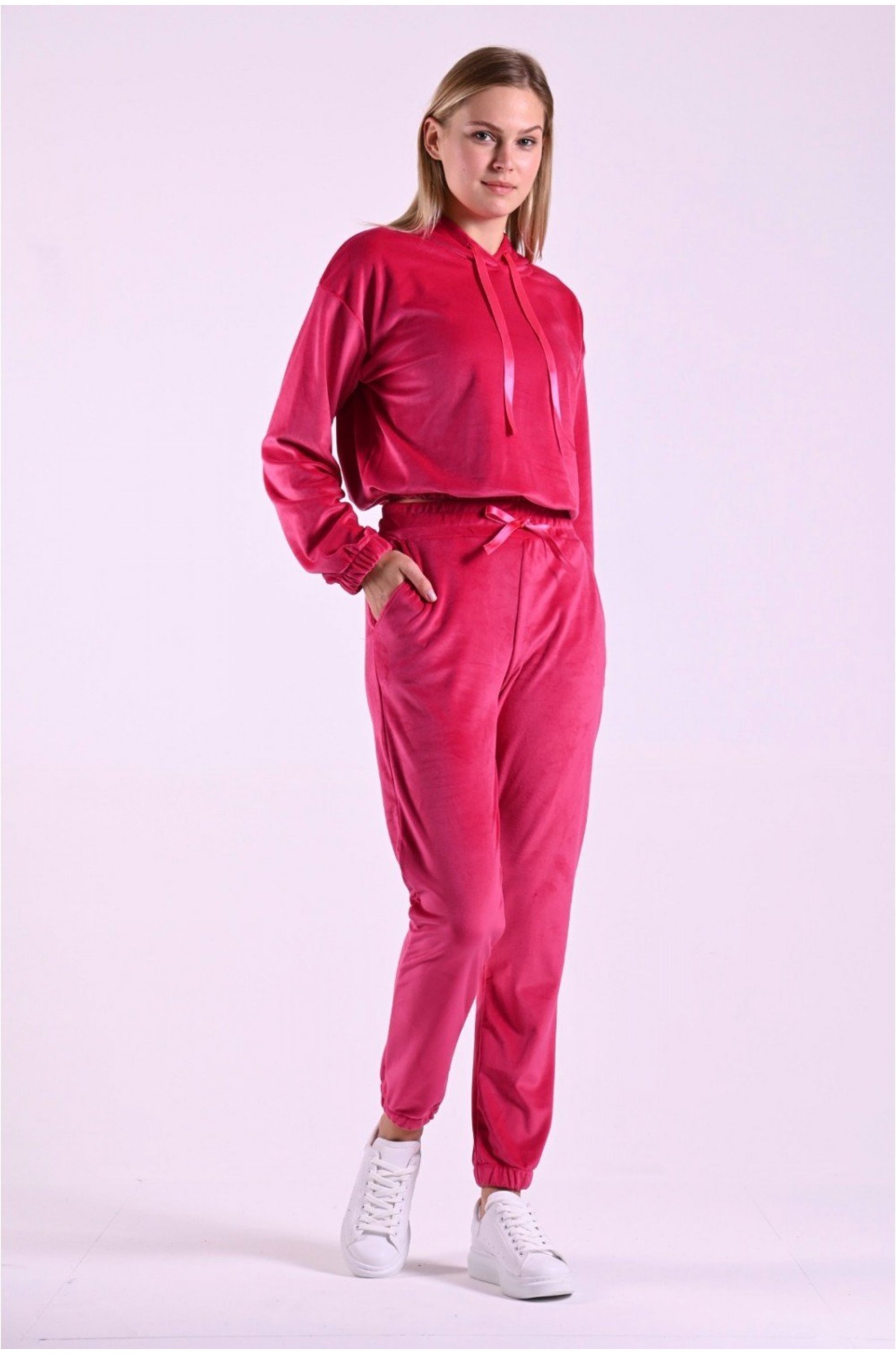 Catifea Roz Trening dama casual, catifea, roz fucsia Elisa - JojoFashion.ro