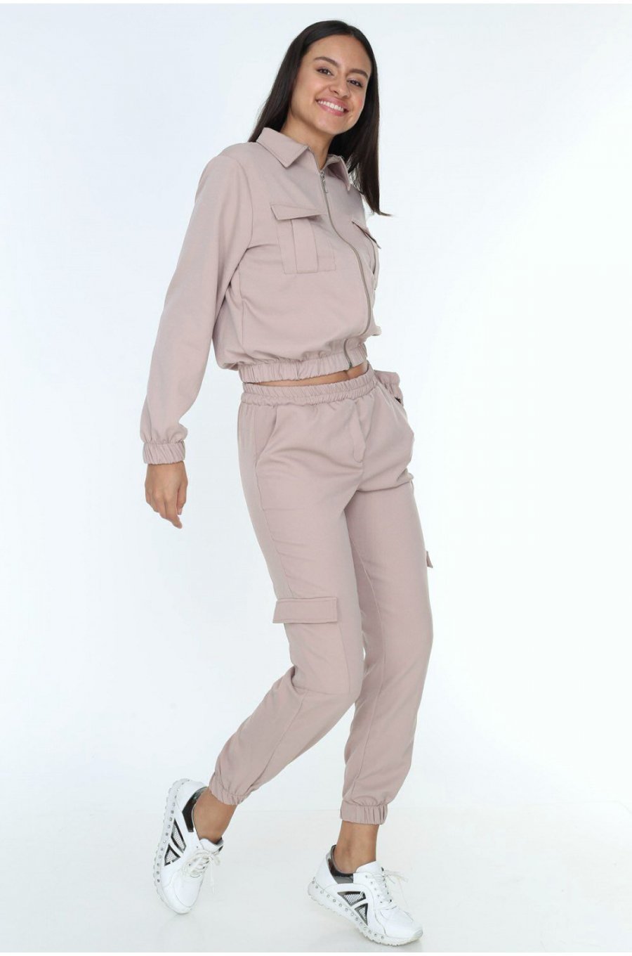 Trening de dama, din fas, bej Lilian Trening de dama, din fas, bej Lilian 1 - jojofashion.ro