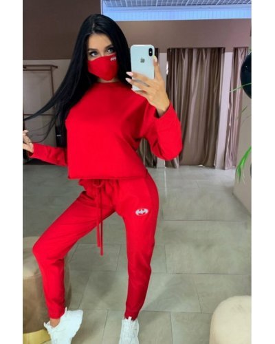 Trening sport dama bumbac rosu si masca protectie Eliza - jojofashion.ro