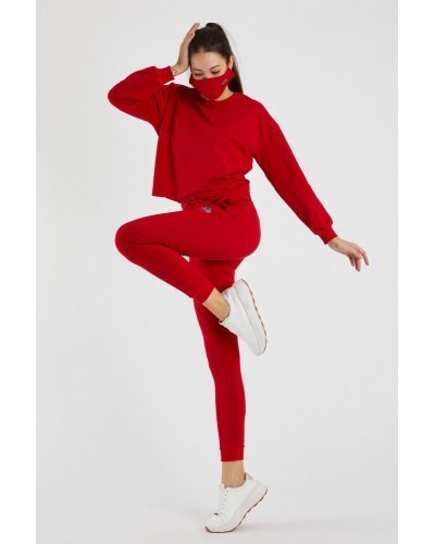 Trening sport dama bumbac rosu si masca protectie Eliza - jojofashion.ro