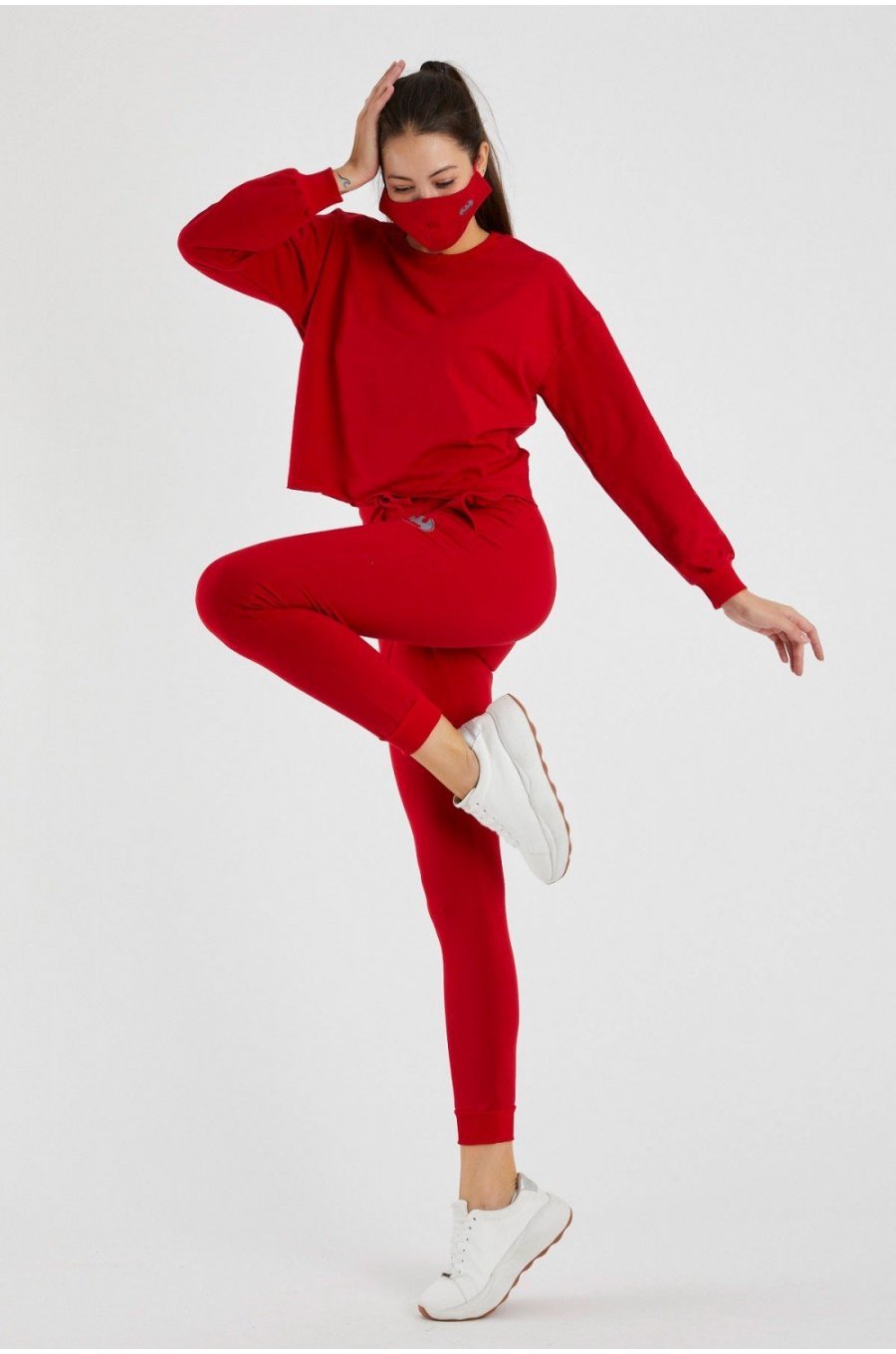 Trening sport dama bumbac rosu si masca protectie Eliza 2 - jojofashion.ro
