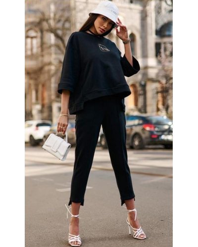 Trening casual, bumbac, negru, asimetric, Julienna Trening casual, bumbac, negru, asimetric, Julienna - jojofashion.ro