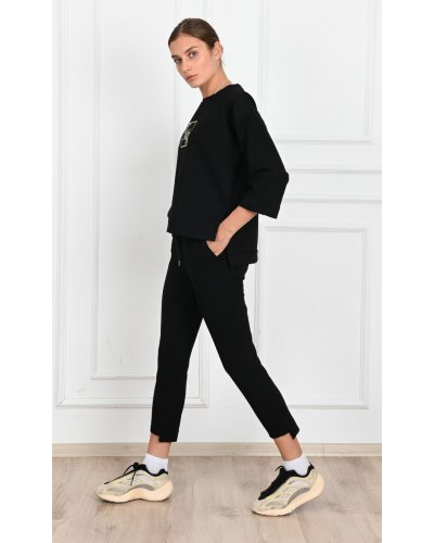 Trening casual, bumbac, negru, asimetric, Julienna Treninguri dama, Trening casual, bumbac, negru, asimetric, Julienna - jojofashion.ro