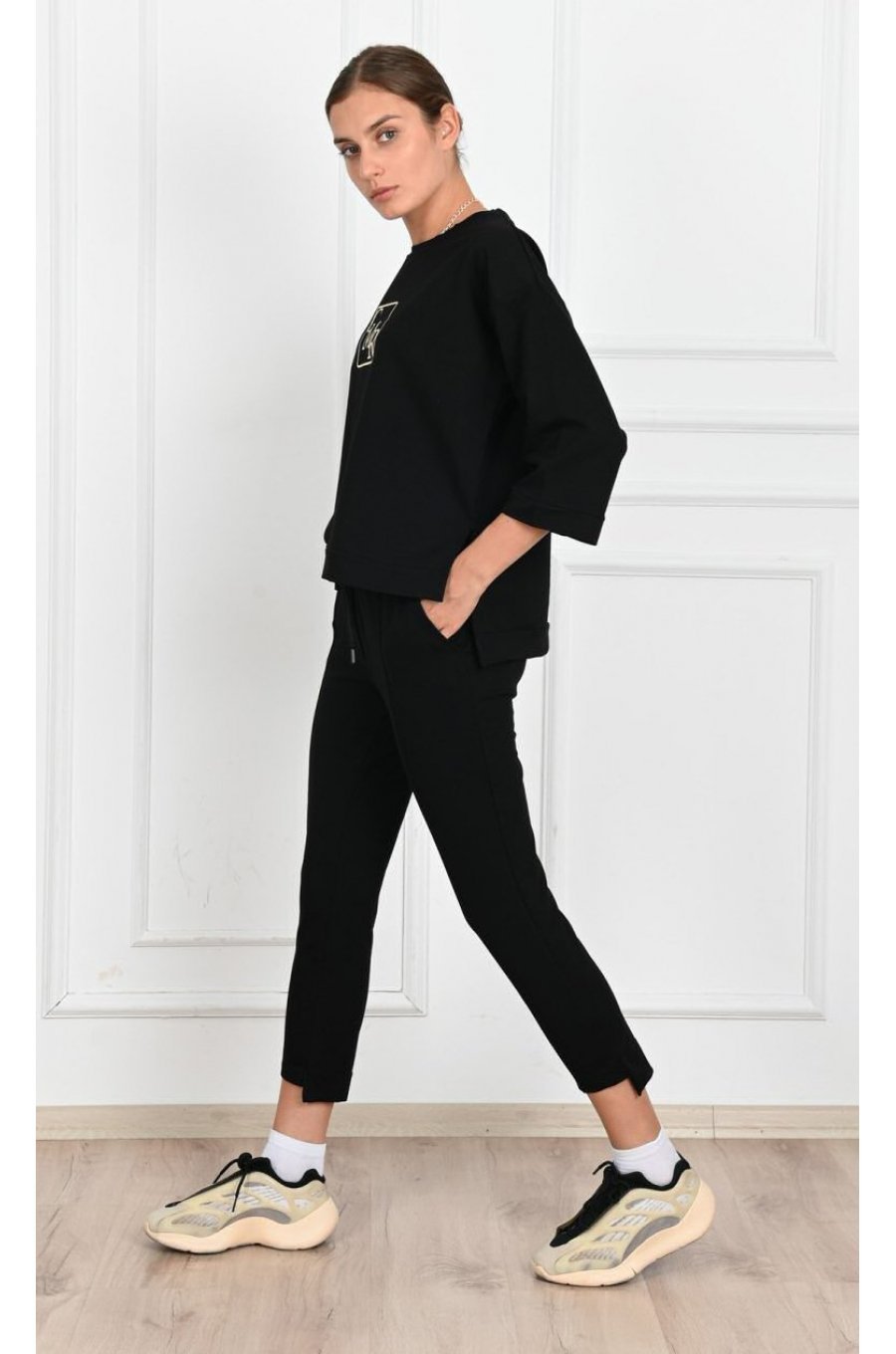 Trening casual, bumbac, negru, asimetric, Julienna Trening casual, bumbac, negru, asimetric, Julienna 2 - jojofashion.ro