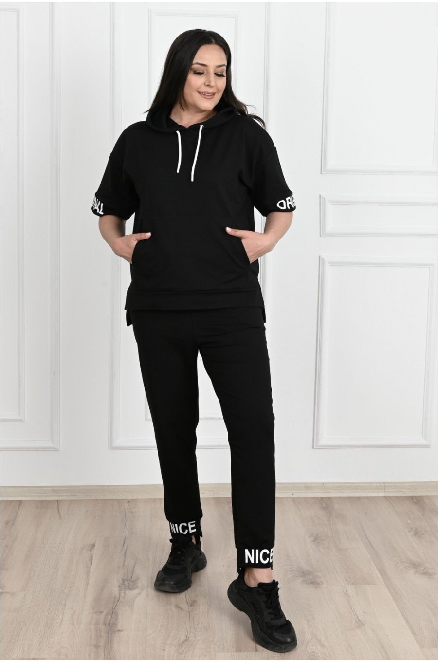 Trening dama batal bumbac negru casual Ammone 1 - jojofashion.ro