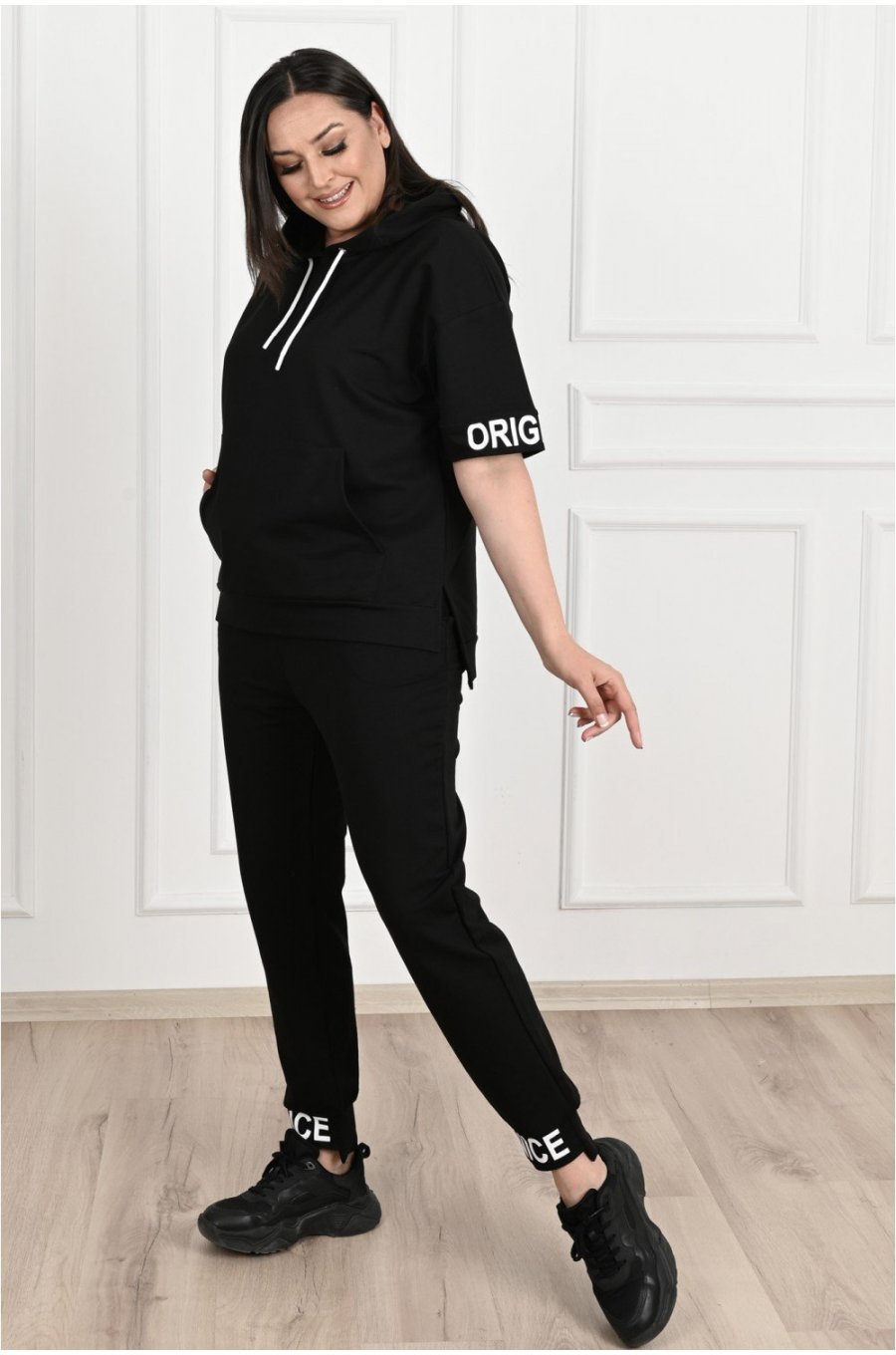 Trening dama batal bumbac negru casual Ammone 2 - jojofashion.ro