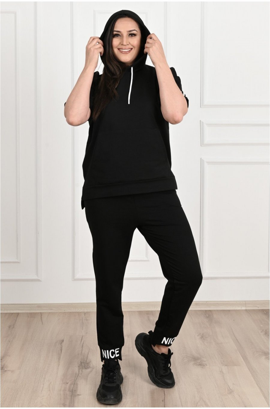Trening dama batal bumbac negru casual Ammone 3 - jojofashion.ro