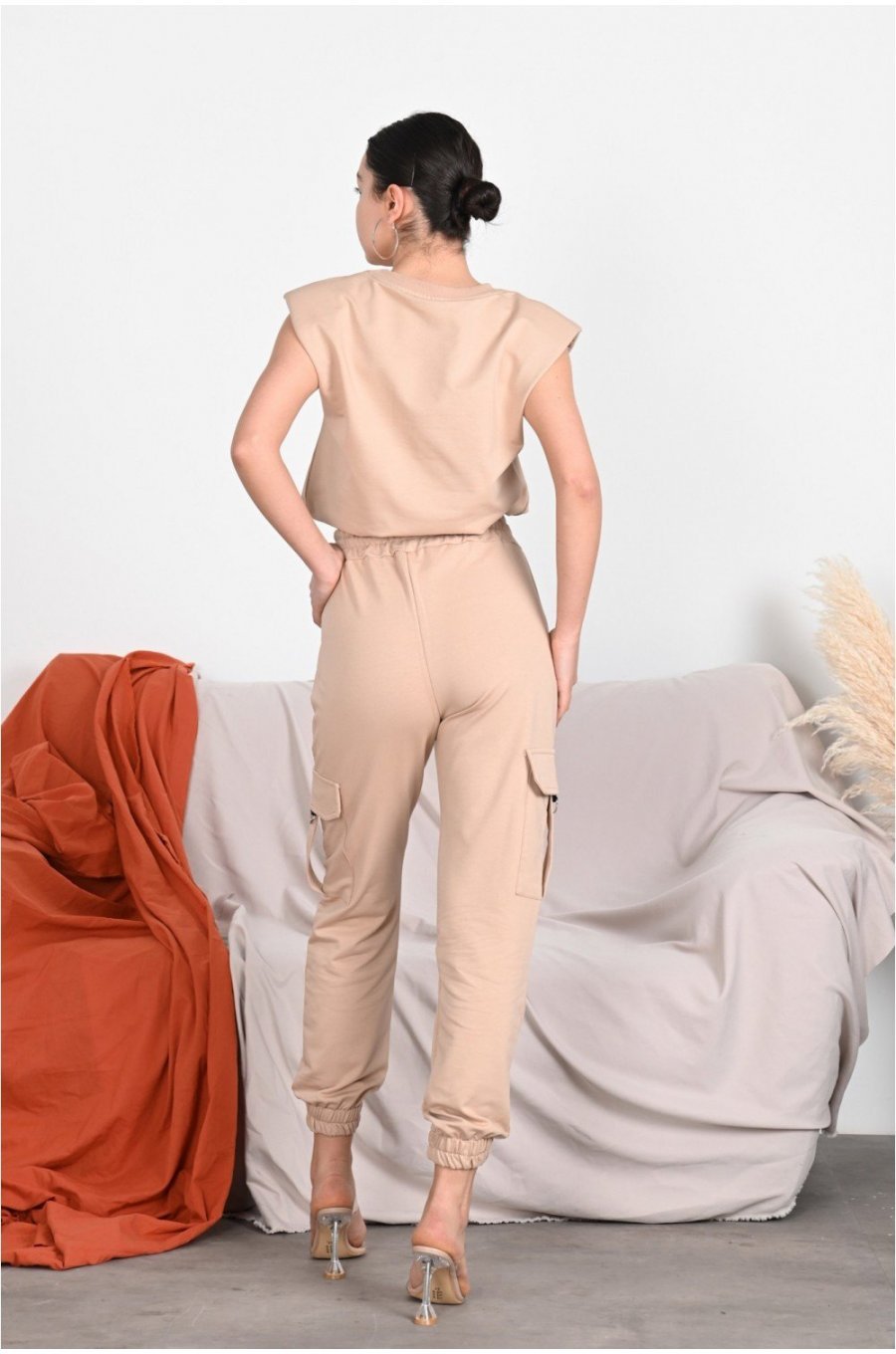 Trening dama bumbac, bej, stil cargo Havva Trening dama bumbac, bej, stil cargo Havva 2 - jojofashion.ro