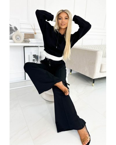 Trening dama evazat negru, cu gluga, Harvard Treninguri dama, Trening dama evazat negru, cu gluga, Harvard - jojofashion.ro