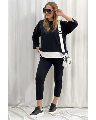 Trening dama sport, bumbac, negru alb Kiral - jojofashion.ro