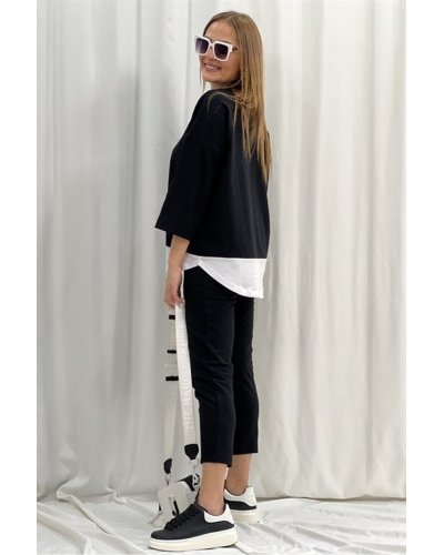Trening dama sport, bumbac, negru alb Kiral - jojofashion.ro