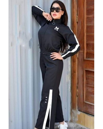 Trening dama sport, bumbac negru, cu capse functionale, Vallery - jojofashion.ro