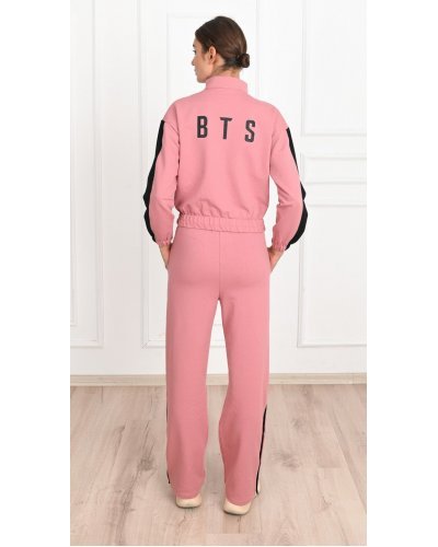 Trening dama sport, bumbac roz pudrat, cu capse functionale, Vallery - jojofashion.ro