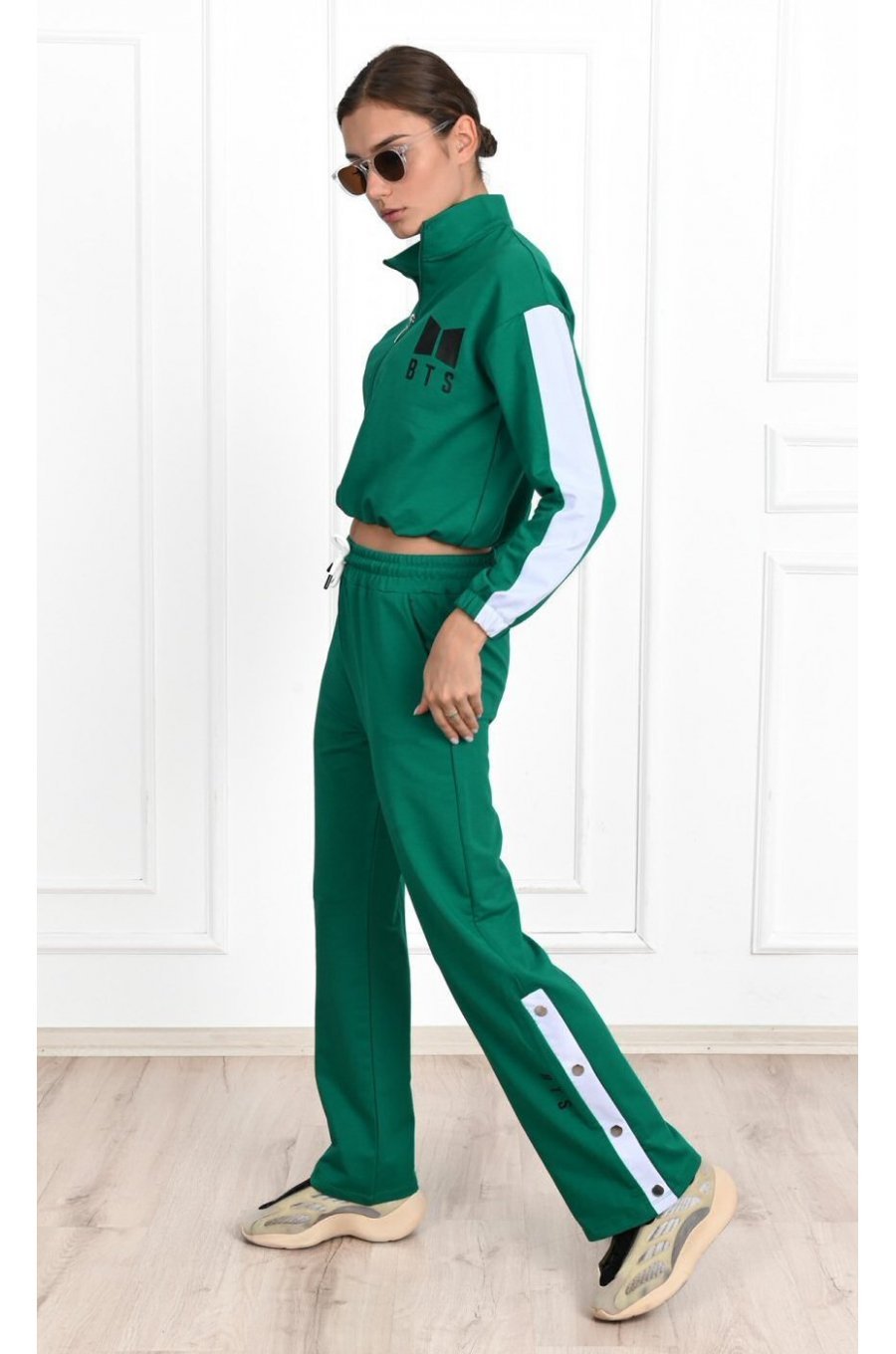 Trening dama sport, bumbac verde, cu capse functionale, Vallery Trening dama sport, bumbac verde, cu capse functionale, Vallery 2 - jojofashion.ro