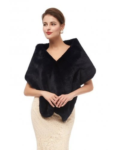 Sal din blana artificiala, negru, elegant, Rialda Geci dama, Sal din blana artificiala, negru, elegant, Rialda - jojofashion.ro
