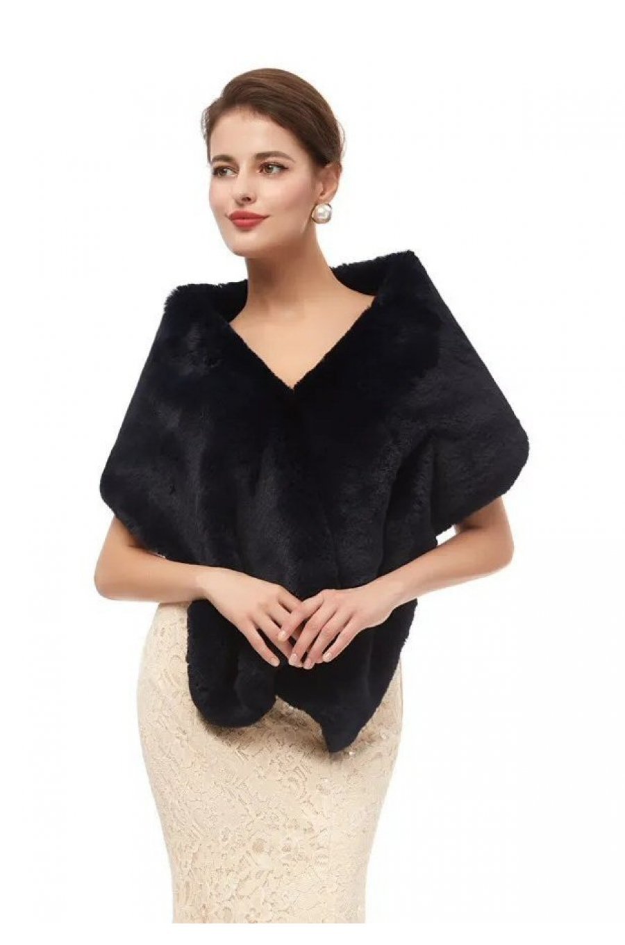 Sal din blana artificiala, negru, elegant, Rialda 1 - jojofashion.ro