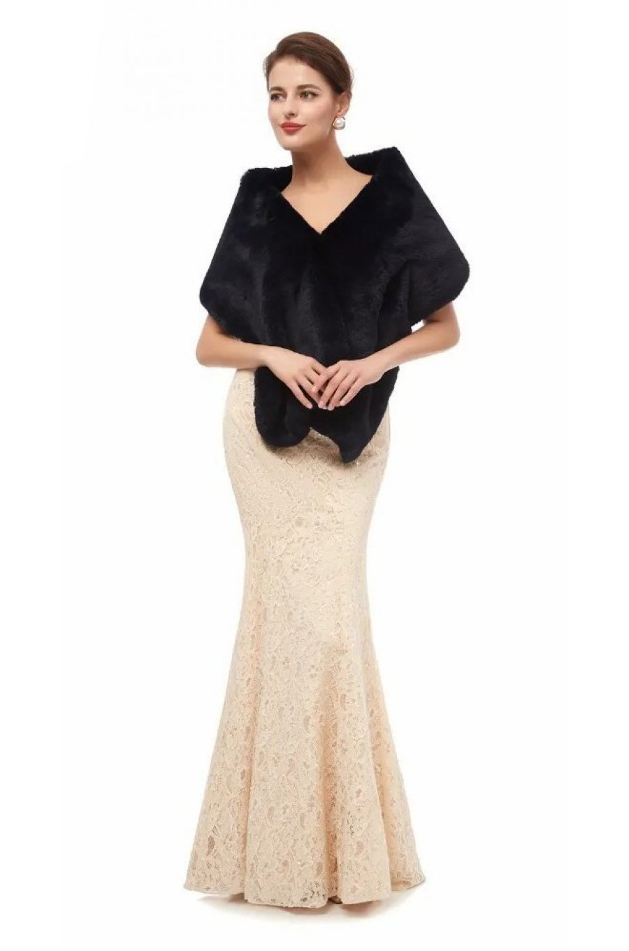 Sal din blana artificiala, negru, elegant, Rialda 2 - jojofashion.ro